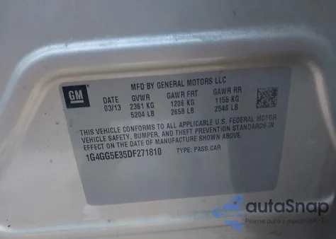 2013 Buick Lacrosse Premium 1 Group from USA, damaged, VIN 1G4GG5E35DF271810